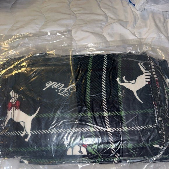 Victoria's Secret Sherpa blanket featuring a pink and green plaid pattern - Picture 3 of 5